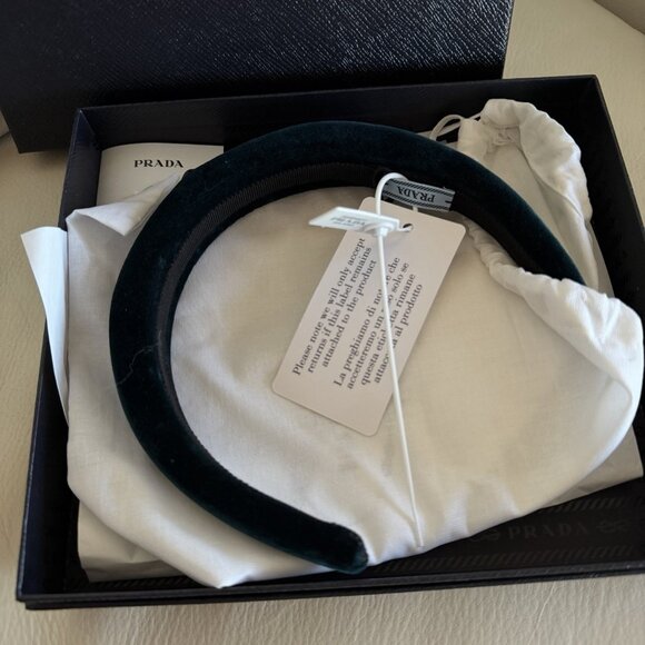 NWT PRADA TEAL Velvet Hairband Headband 100% Authentic W/Box Dark Green main image 8